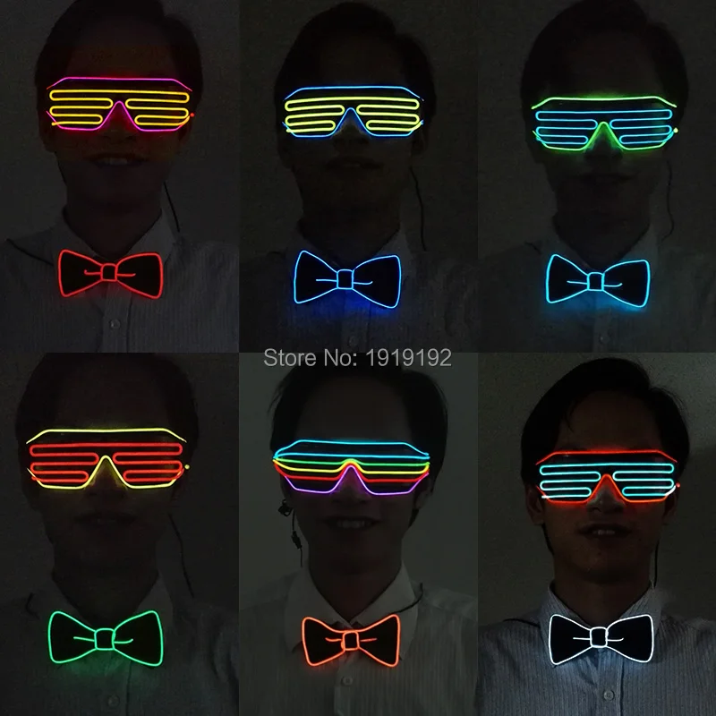 Rave Nightclub Set Flashing EL Wire Glasses + EL bow tie  Lighting Novelty Gift Bright Light Halloween Glow Party Supplies