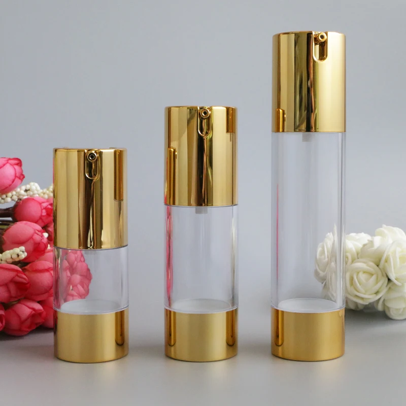 

Makeup Beauty 30ml 50ml Empty Airless Vacuum Plastic Bottle Gold Silver White Cosmetic Travel Liquid Refillable Bottles 10pcs