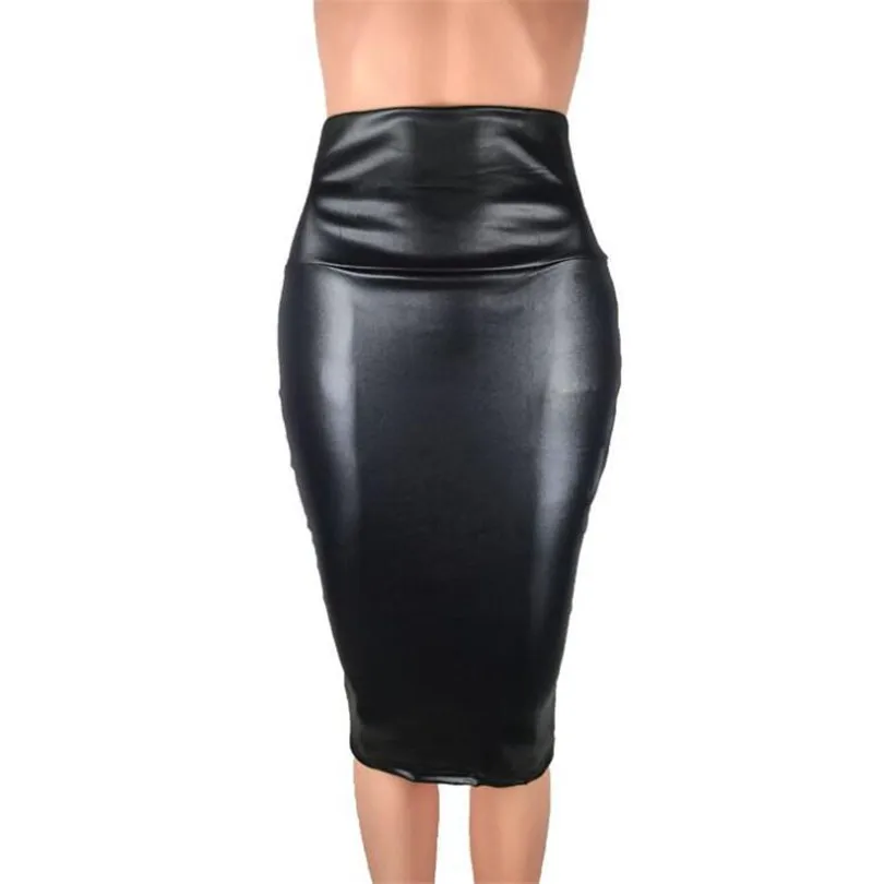 YRRETY Black Leather Skirt Back Split Women Sexy Bodycon Clubwear High Waist Vintage Long Office Pencil Package Hip Clothing