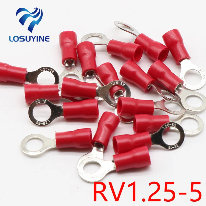 RV1.25-5 Red Insulated Crimp Ring Terminal Cable Wire Connector 100PCS/Pack RV1-5 RV