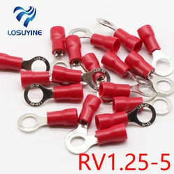 RV1.25-5 Red Insulated Crimp Ring Terminal Cable Wire Connector 100PCS/Pack RV1-5 RV
