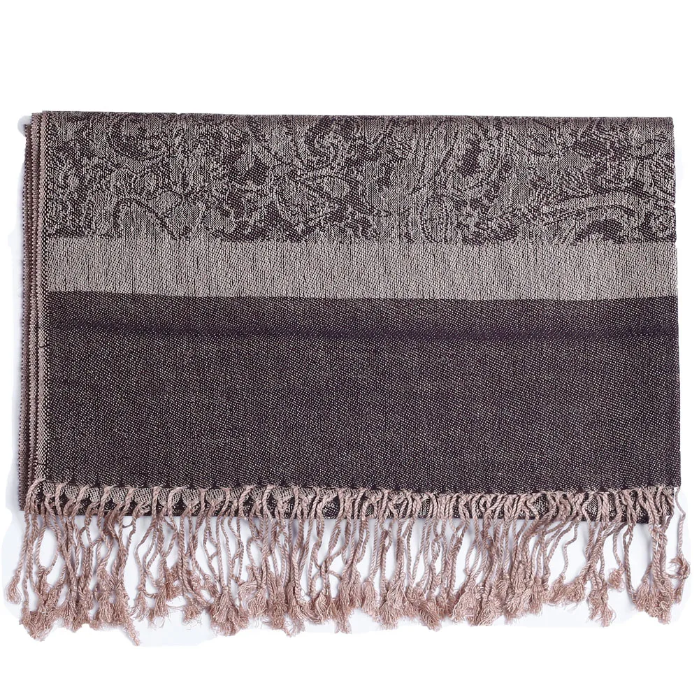 Inverno Sciarpa di Pashmina di Seta Dello Scialle Paisley Jacquard Autunno Ordito Cashmere Lungo 2 Toni Molle di Alta Qualità del Regalo Brwon