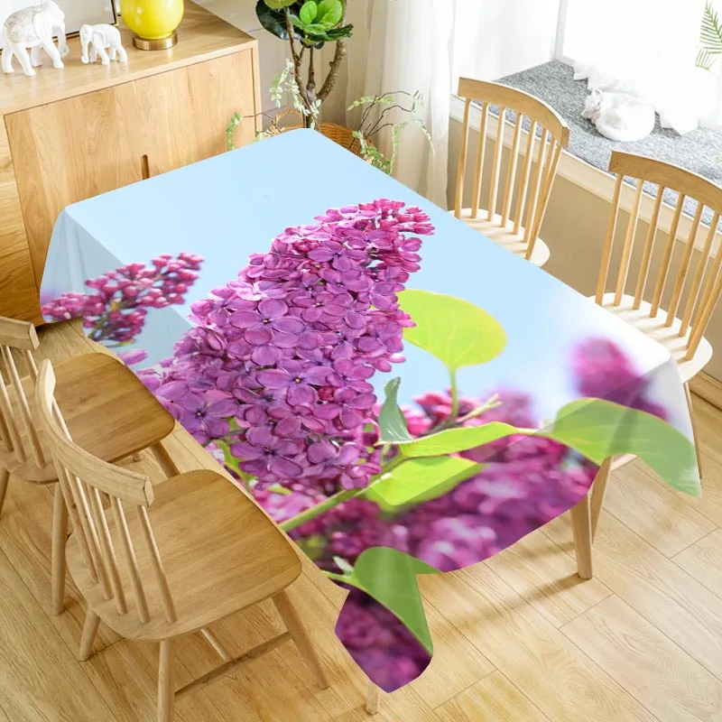 Flower Lilac Tablecloth Washable Cloth Thicken Oxford Rectangular Table Cloth for Wedding Customizable size 100X140cm/140X200cm