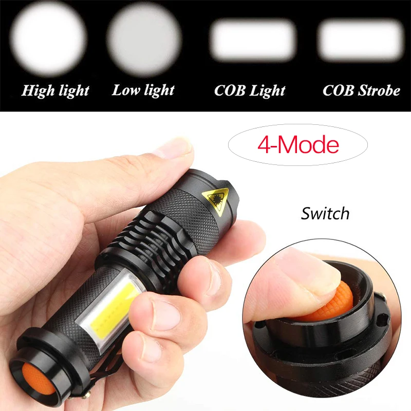 Torcia a LED portatile Mini Q5 + COB Zoom 4 modalità torcia torcia uso AA 14500 batteria lanterna di illuminazione impermeabile