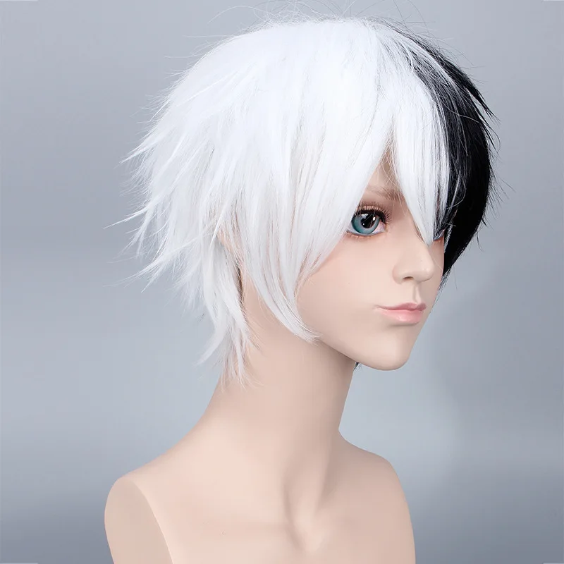 Peluca de Anime Danganronpa, Monokuma, Cosplay, disfraz, Dangan Ronpa, mujeres, hombres, corto, Blanco, Negro, pelo sintético mezclado + gorro de peluca