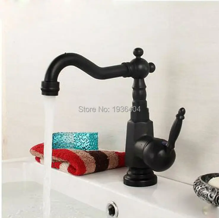 

Black Basin Mixer Tap Bathroom Sink Faucet Deck Mounted Single Handle 360 Swivel Spout Black Faucet B3243