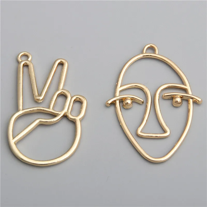 5pcs Face Palm Victory Gesture Charms Pendant KC Gold Punk Rock Personality Pendants For Necklace Making