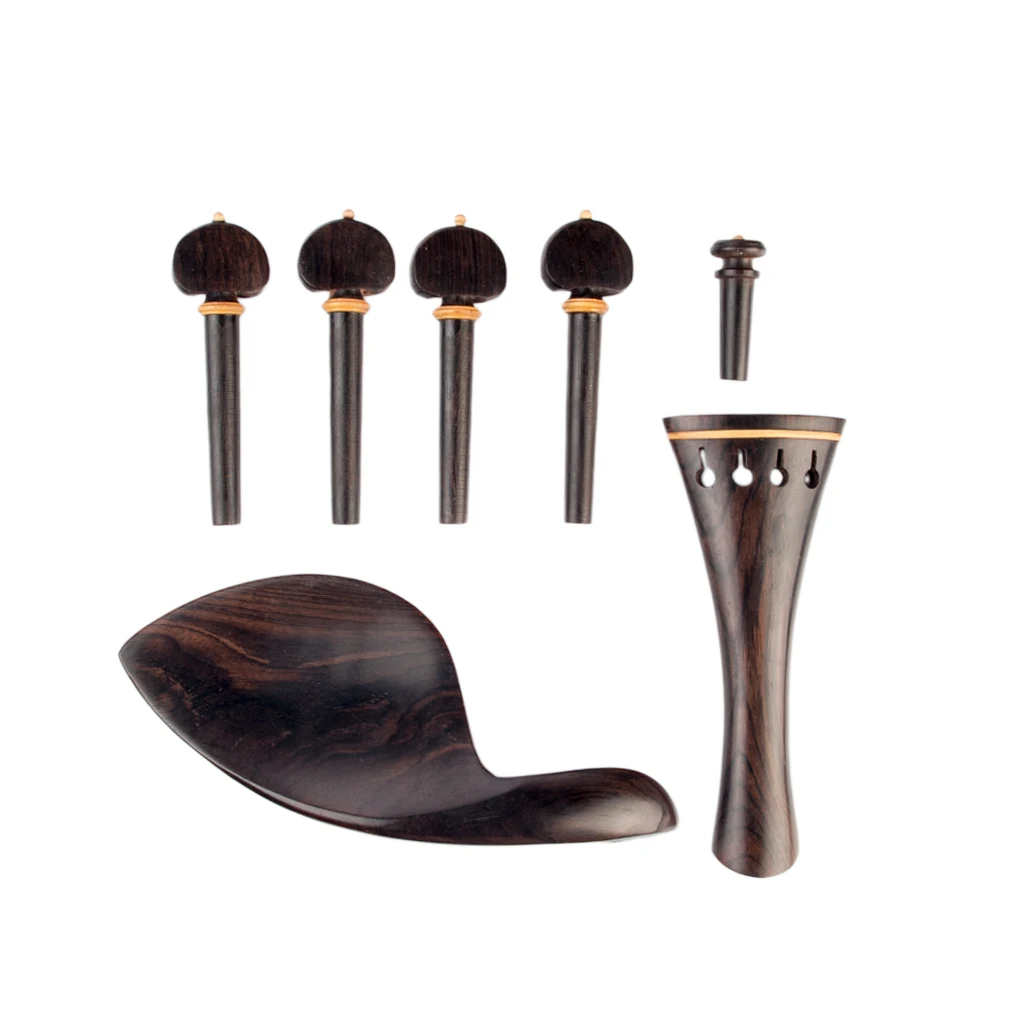 4/4 Hill StyleTailpiece +Tuning Pegs+Endpin+Chinrest Ebony Wood Violin Fiddle Set Replacement Black Violin Accessories