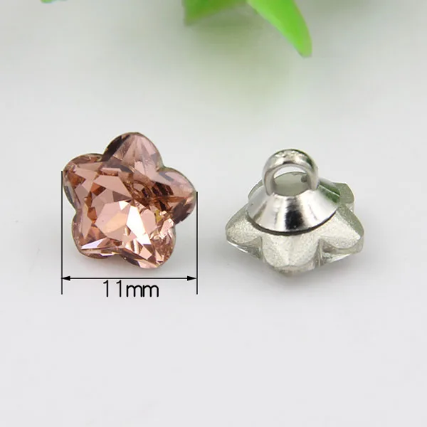 10pcs/lot Size:11m Pink Crystal  Buttons Imitation Gemstone Flower Shape Button Garments Sewing Accessories(SS-122-4)