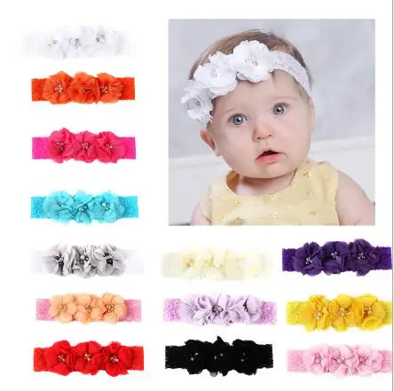 

2016 New 10pcs Rhinestone Ribbon Pearl diamond Headwear Girls Lace Hairband turban sewing Flowers Headband Kids Hair Accessories