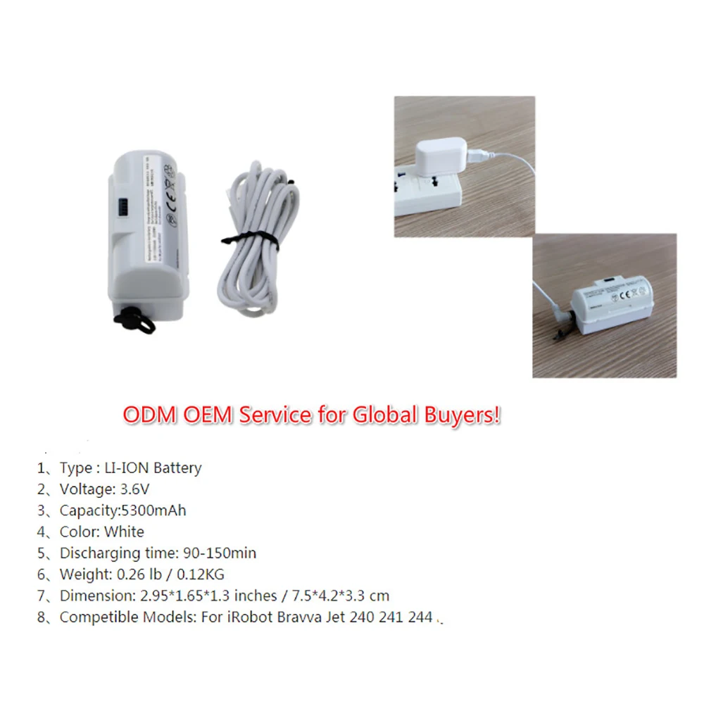 2 قطعة بطارية عالية الجودة 3.6 فولت 5300 مللي أمبير بطارية ليثيوم أيون 4446040 استبدال البطارية ل iRobot برافا جيت 240 الطابق التطهير روبوت BC674