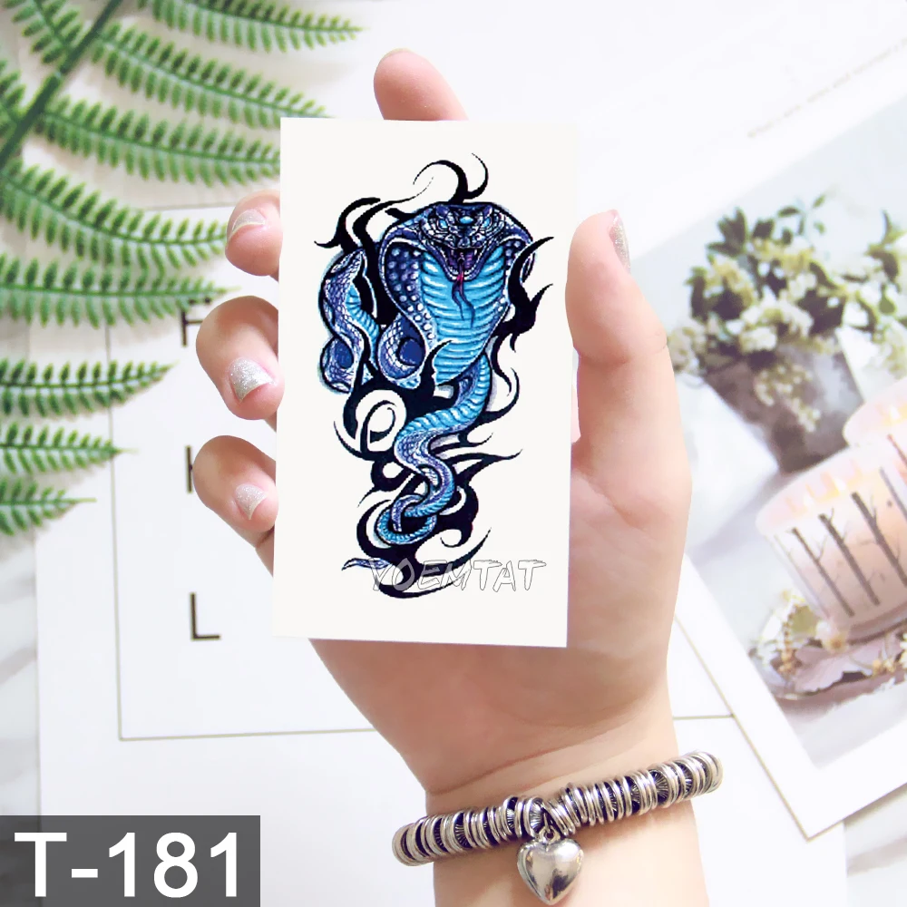 3D Temporary Tattoo Animal Blue Tiger Snake Moth For Boy Girl Children Tattoo Sticker Kids Watercolor Tatto Arm Art