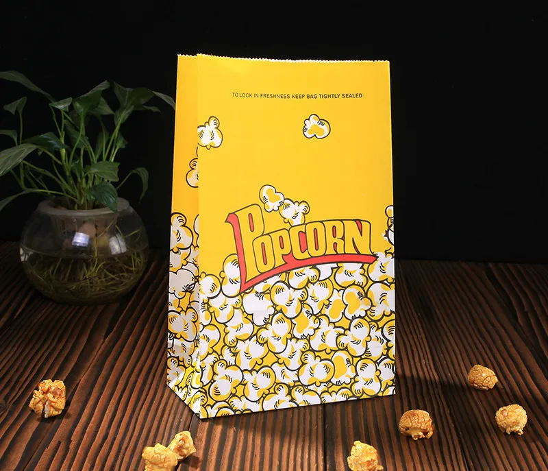 20Pcs Popcorn Bags Paper Yellow Wedding Popcorn Bags Birthday Party Kids Oil Proof Kraft Paper Popcorn Bag Box Food Container