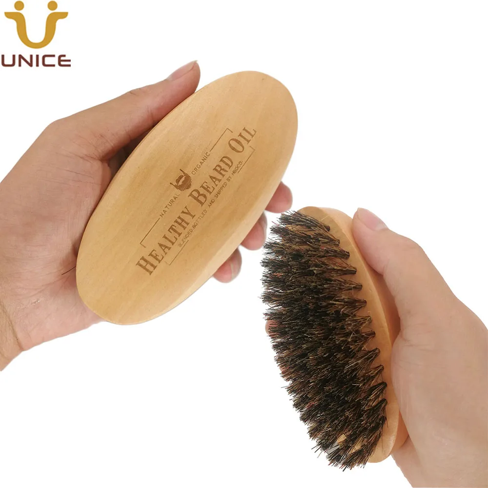 100PCS/LOT Boar Bristle Beard Brush Customized LOGO Wooden Facial Cleaning for Men Grooming Promotion Gift