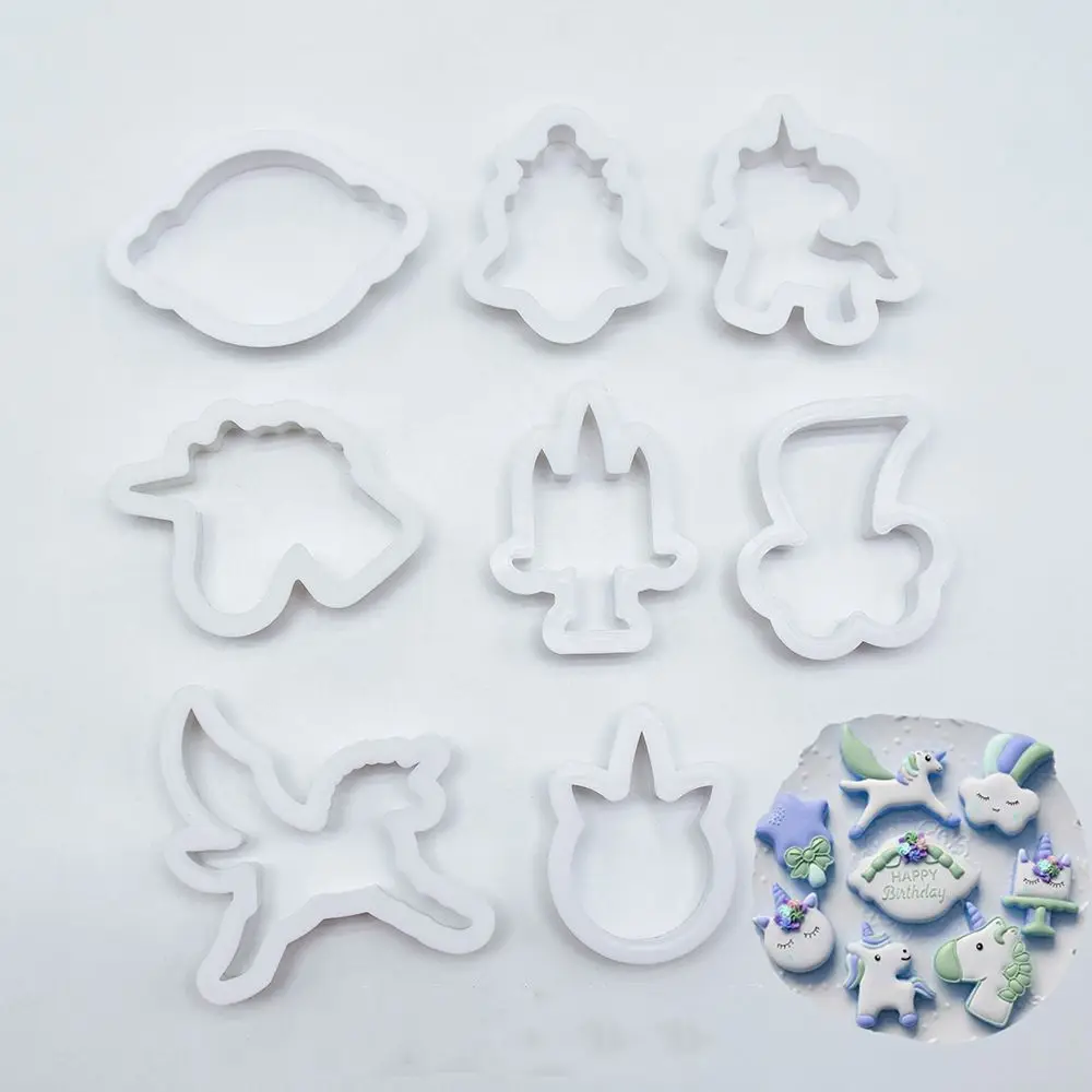 Creative Unicorn Cookie Cutter, DIY Fondant, Chocolate Cake Embossing Stencil, Biscuit Mold, Baking Tool, Hot, 8Pcs