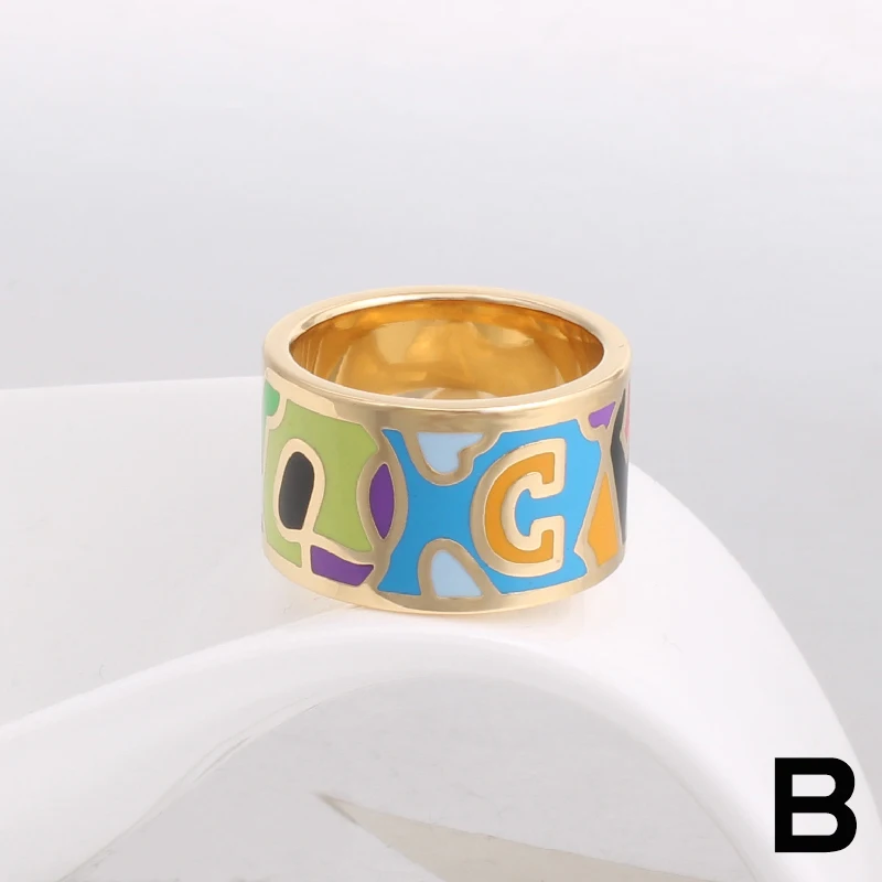 Arrival Stainless Steel  for Women Fashion Pretty Charm Big Enamel  Ring 1.3cm Letter Style