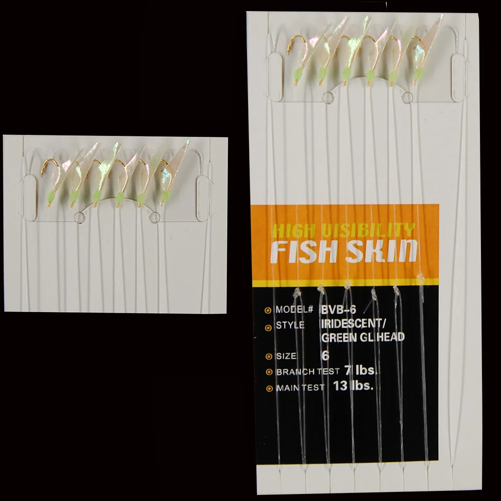 10Packs Saltwater Fishing bait Rigs Lure real Fish Skin luminous glow beads Mackerel small fishing rigs tackle accessories