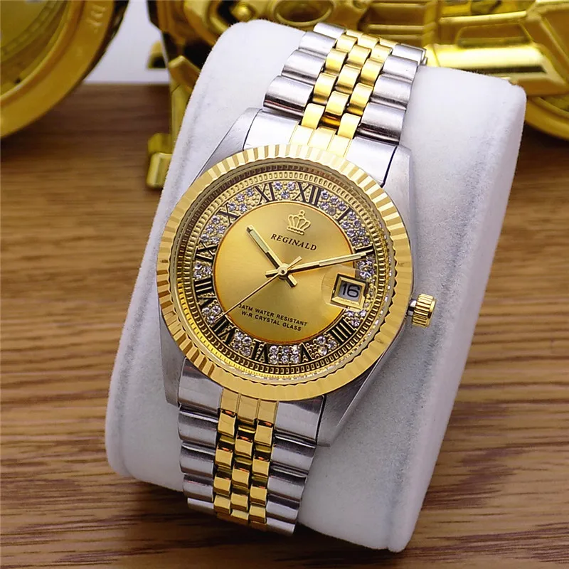 Cổ Điển Thời Trang Reginald Thương Hiệu Datejust Đồng Hồ Thạch Anh Nam Fluted Ốp Viền Cổ La Mã Dây Inox Toàn Đồng Hồ Dạ Quang