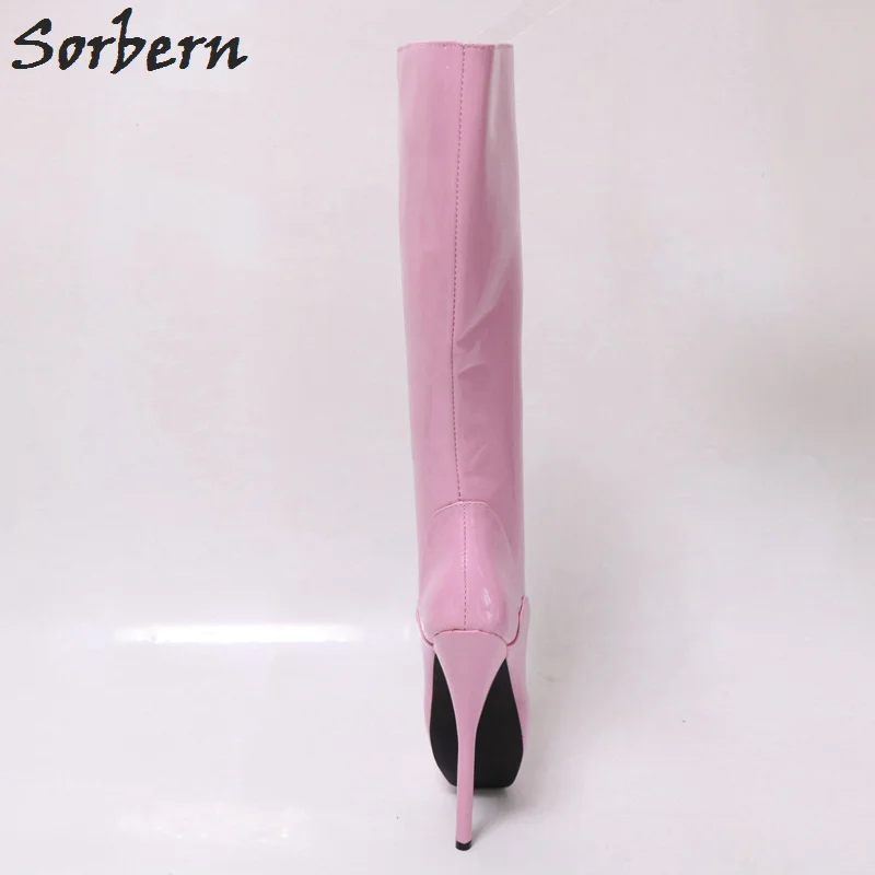 Sorbern stivali alti al ginocchio per donna tacchi a spillo rosa lucido stringate Dominatrix tacchi a spillo 18Cm tacchi a spillo chiavi scarpe