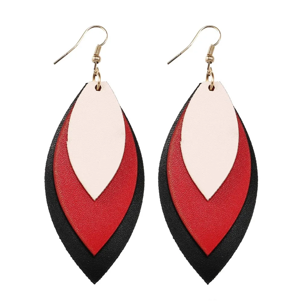 New Handmade Leather Teardrop Earrings Three Layers Long Bohemia Pendant Drop Dangle Earring for Women pendientes mujer
