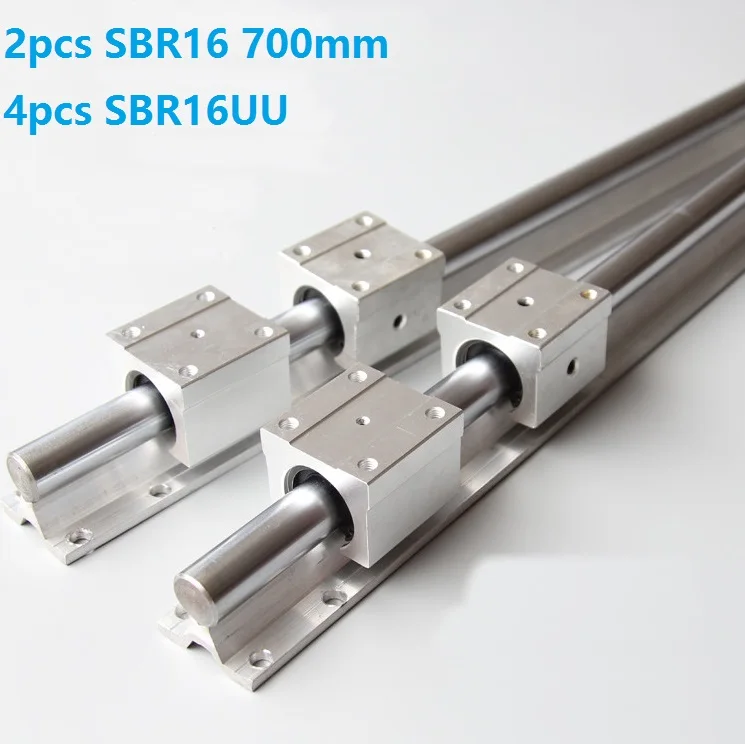 2pcs SBR16 700mm support rail linear guide + 4pcs SBR16UU linear blocks beairng for CNC router parts linear rail