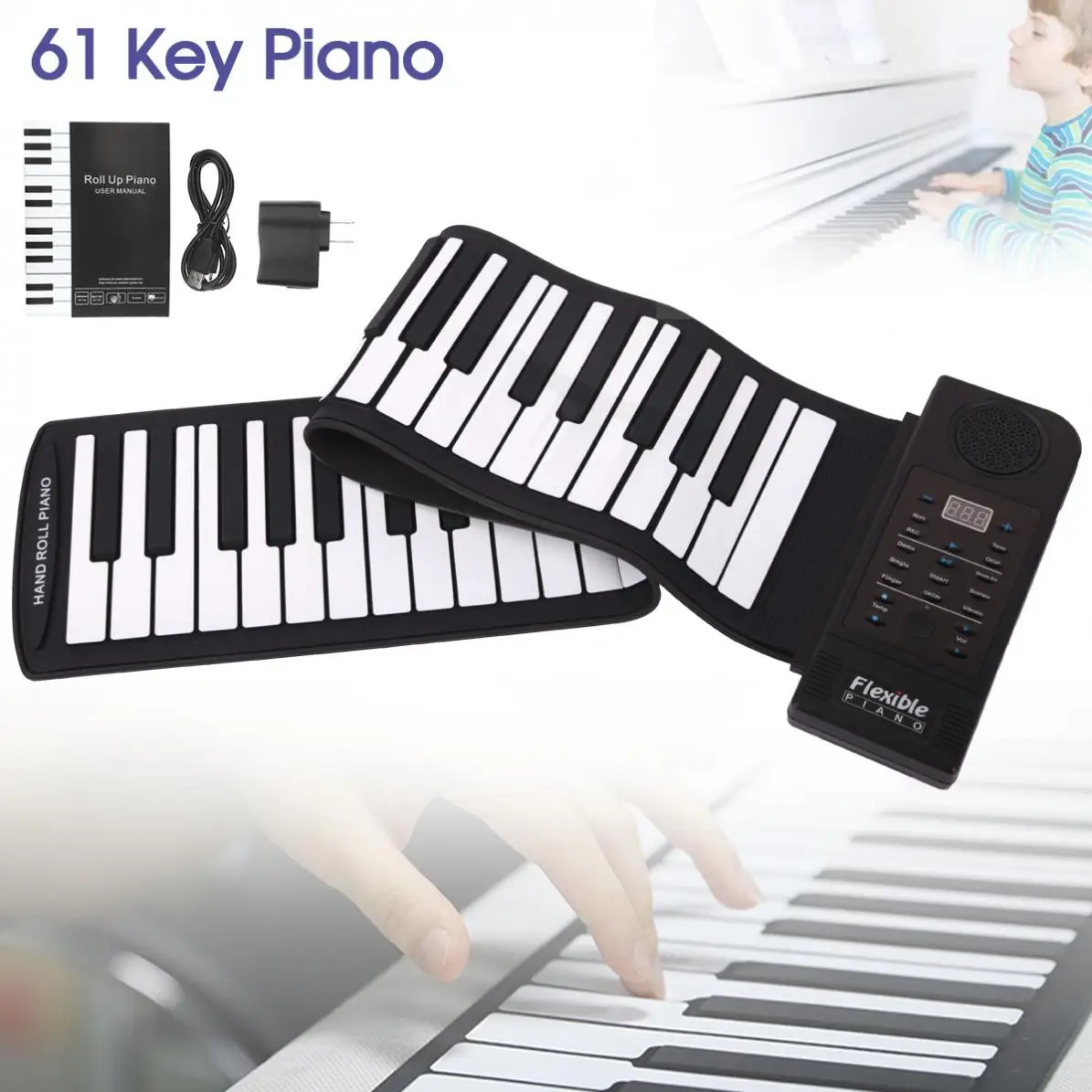 Portable 61 Keys Roll Up Flexible Silicone Piano Electronic MIDI Keyboard Organ