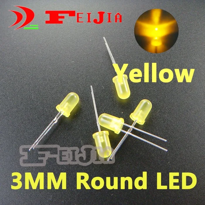 

500pcs/lot 3mm Yellow Round LED Diode Lndicator lights Super bright [Yellow] DC2.1-2.6V Free Shipping