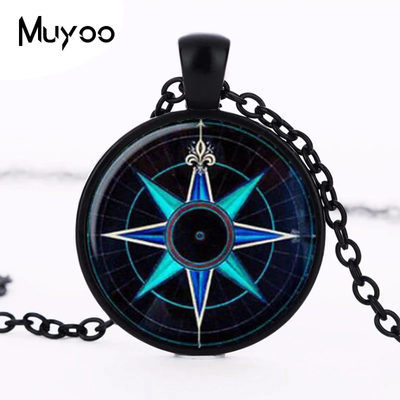 Vintage compass pendant jewelry Wind rose necklace glass Cabochon Necklace HZ1