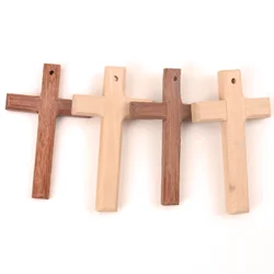 Home Decoration Handmade Accessory Scrapbooks Craft DIY Natural Wooden Christian Cross Pattern Ornamentation 80x50mm 2pcs MZ308