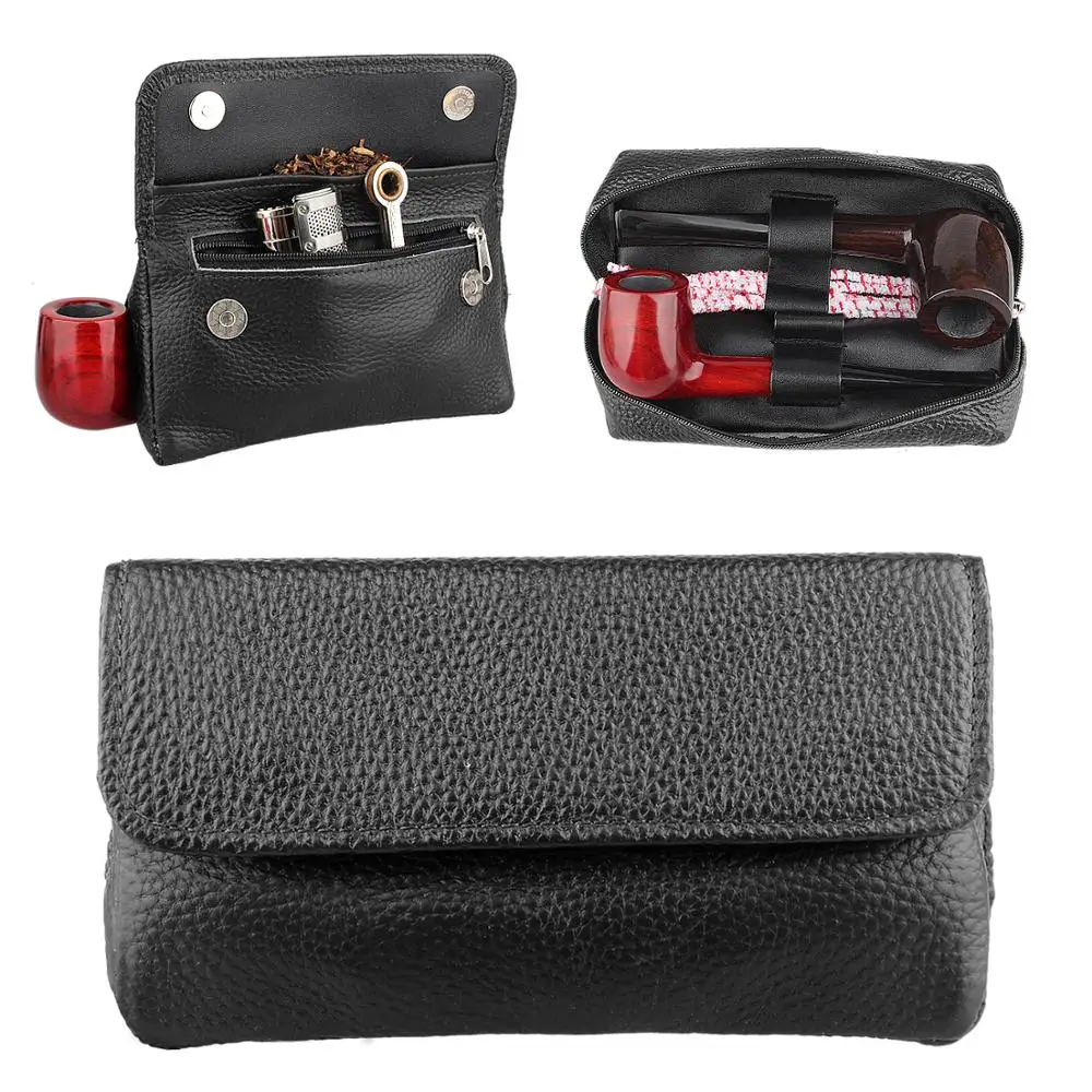 FIREDOG Genuine Leather Smoking Tobacco Pipe Pouch Case Bag For 2 Pipes Tamper Filter Tool Cleaner Preserve Freshness