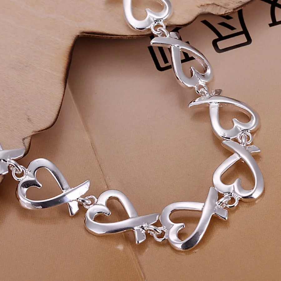 For women wedding lady cute noble pretty Silver color Jewelry fashion Bracelets nice chain link free shipping hot gifts H177