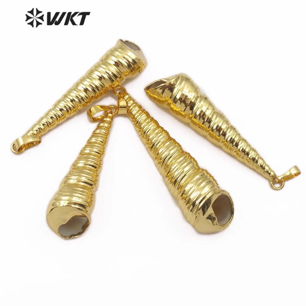 WT-JP118 Full Gold Dipped Trumpet Shell Pendant Long Conch Shell Pendant Fashion Pendant Jewelry For Women Shell Necklace