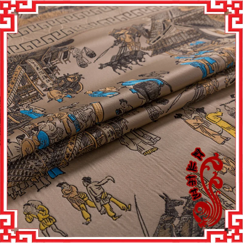 Tissu en brocade chinois, rouleau qingming, tissu jacquard de haute précision, tissu pour coussins de meubles, 50x50cm