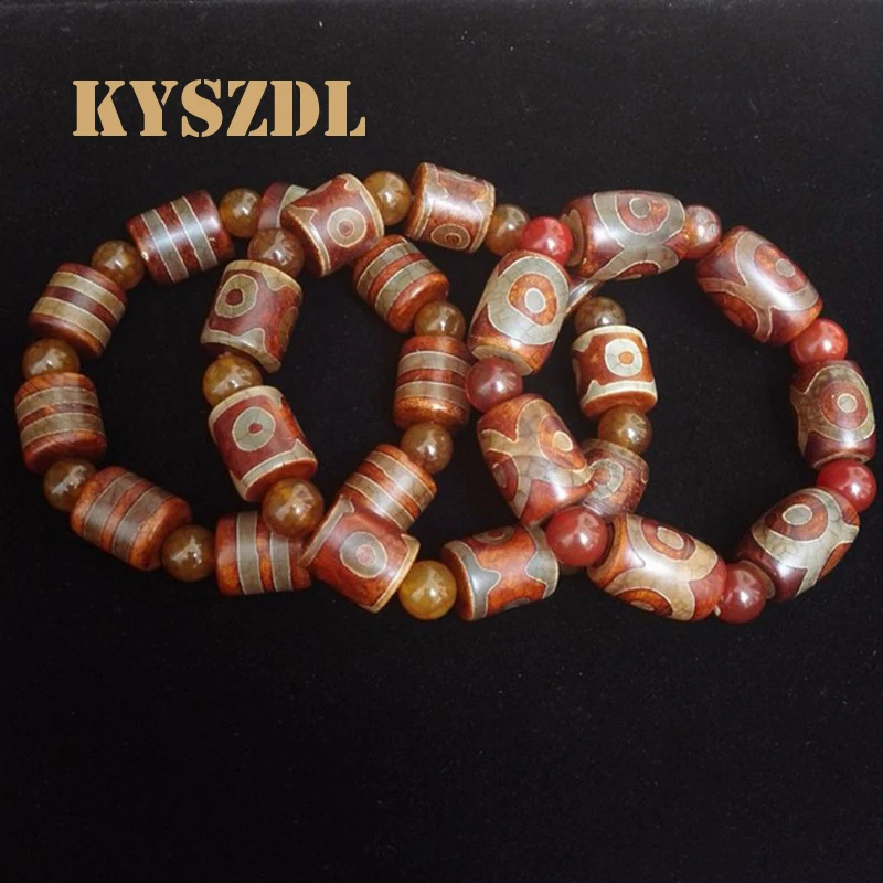 KYSZDL Tibet Natural Stone Beads Bracelet Old Vintage Three Eye Beads Bracelets Jewelry Gifts