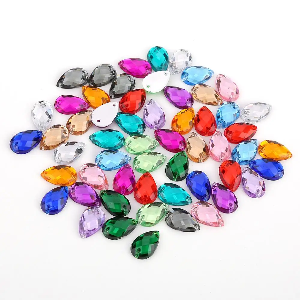 TPSMOC 8*13mm/10*14mm/13*18mm/18*25mm Water Drop Colorful Acrylic Sew On Rhinestone Flatback Crystal Beads For DIY Dress