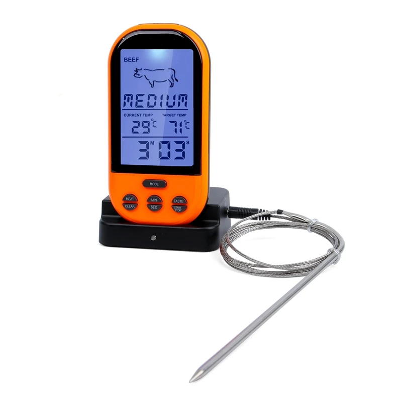 Black Wireless Digital LCD Display BBQ Thermometer Kitchen Barbecue Probe Meat Thermometer Cooking BBQ Temperature Meter Tools