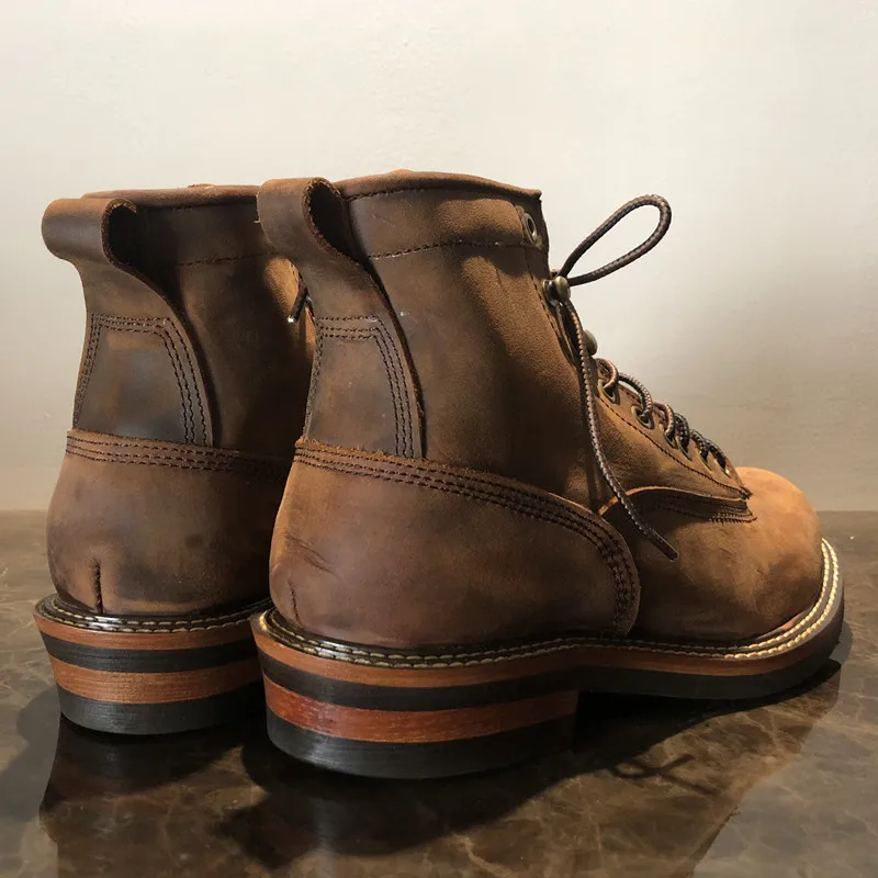 Bota de plataforma de couro genuíno para homens e mulheres, laço vintage artesanal, anel preto vermelho, vestido casual, trabalho, botas de motocicleta, nova