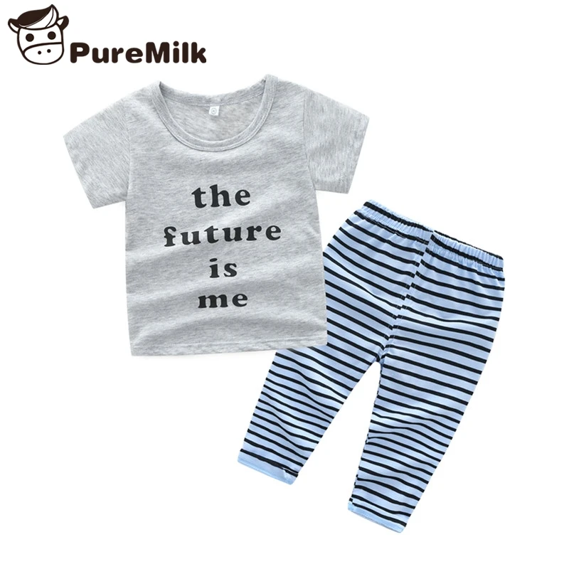 

Baby boy clothes grey baby clothes letter printed newborn clothes summer top with striped pants kids clothes