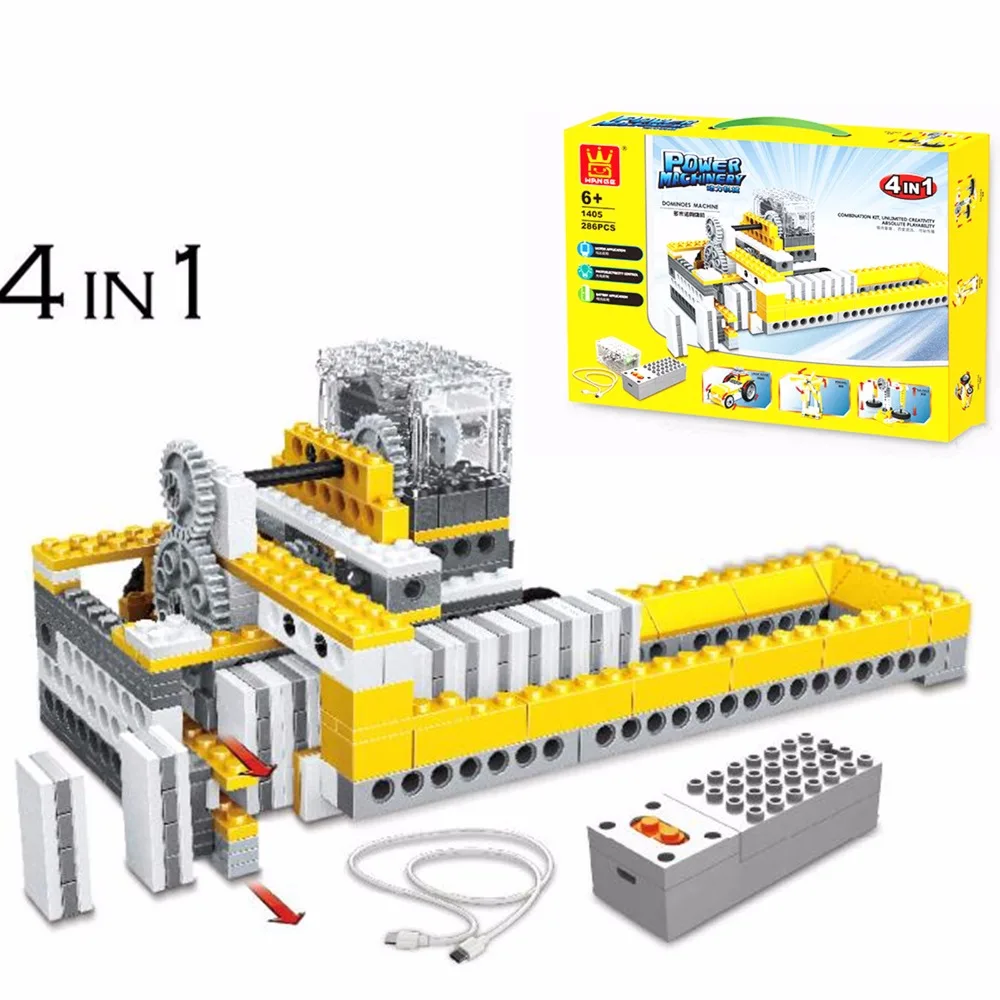 Blocs de construction 4 en 1 pour enfants, 286 pièces, Machine à dominos, bricolage, modèle de jouets éducatifs, 1405