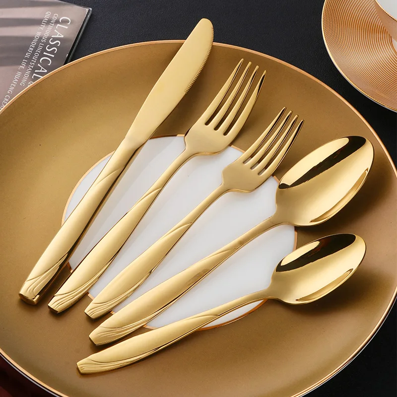 Flatware Set 5Pcs/ Gold European Dinnerware knife 304 Stainless Steel Western Golden Cutlery Kitchen Luxury Tableware Dinner Set