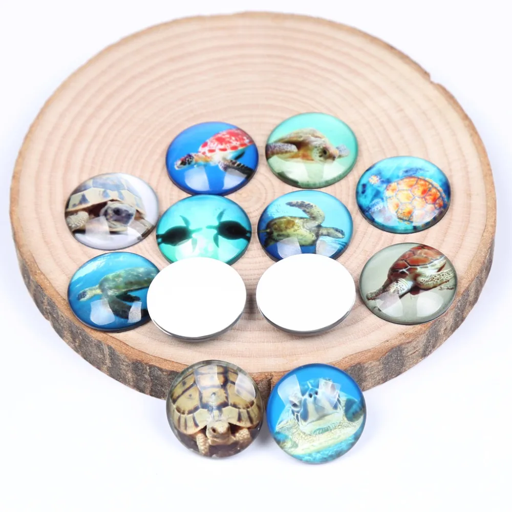 reidgaller 20pcs Glass Cabochon 25 mm diy mixed turtle photo flatback handmade cameo findings for pendant necklace making