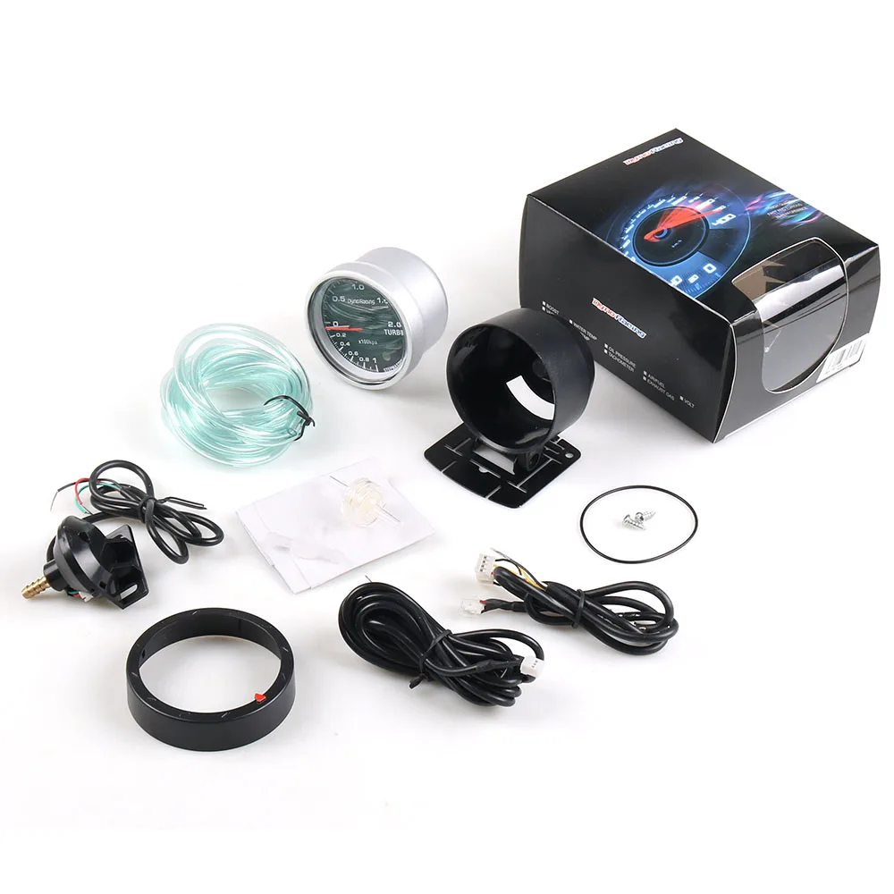 Dynoracing 60MM Racing  Car Turbo Boost Gauge & Lighting BAR Black Face Auto Turbo Boost Gauge TT101467