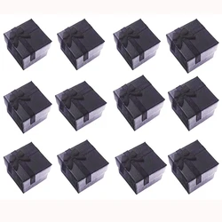 Paper Square Jewelry Gift Boxes 4x4x3cm Black Ring/Earring Box Small Present Box for Jewelry Packaging Display with White Insert