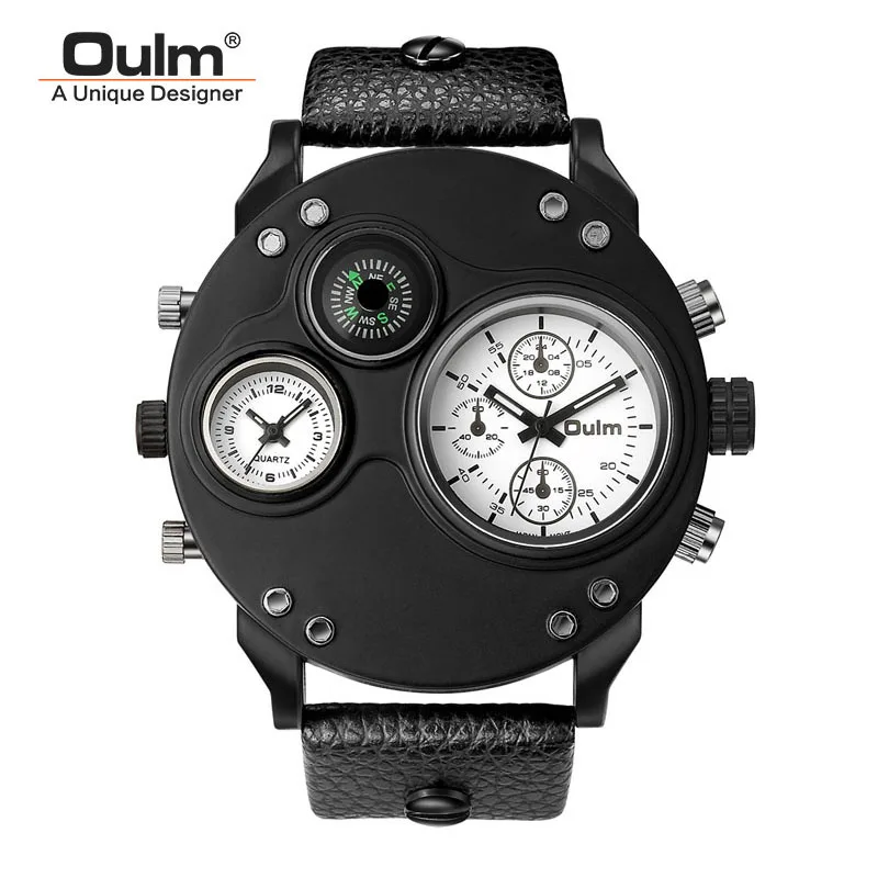 

Oulm HP3741 New Sport Quartz Watches Men Super Big Large Dial Male Clock Decorative Thermometer Compass Luxury Men's Wrist Watch