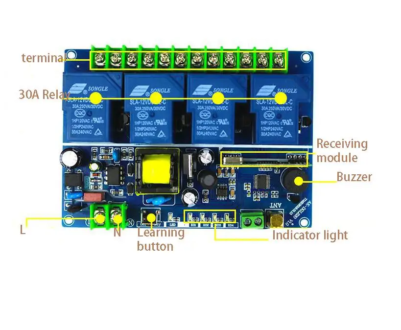 AC 220V  4 CH  RF Wireless Remote Control   30A  relay  receiver transmitter lighting Electric curtains/doors industrial 3000M