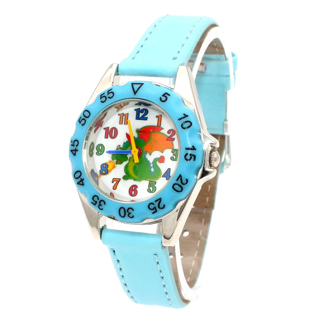 귀여운 화재 공룡 어린이 소녀 가죽 손목 시계 캐주얼 드레스 시계, 패션 어린이 학습 시간 시계 U86B