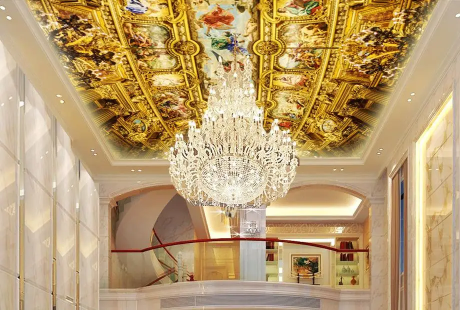 3d wallpaper mural ceiling Luxury golden European architecture ceiling frescoes ceiling wallpaper walls 3d for living room