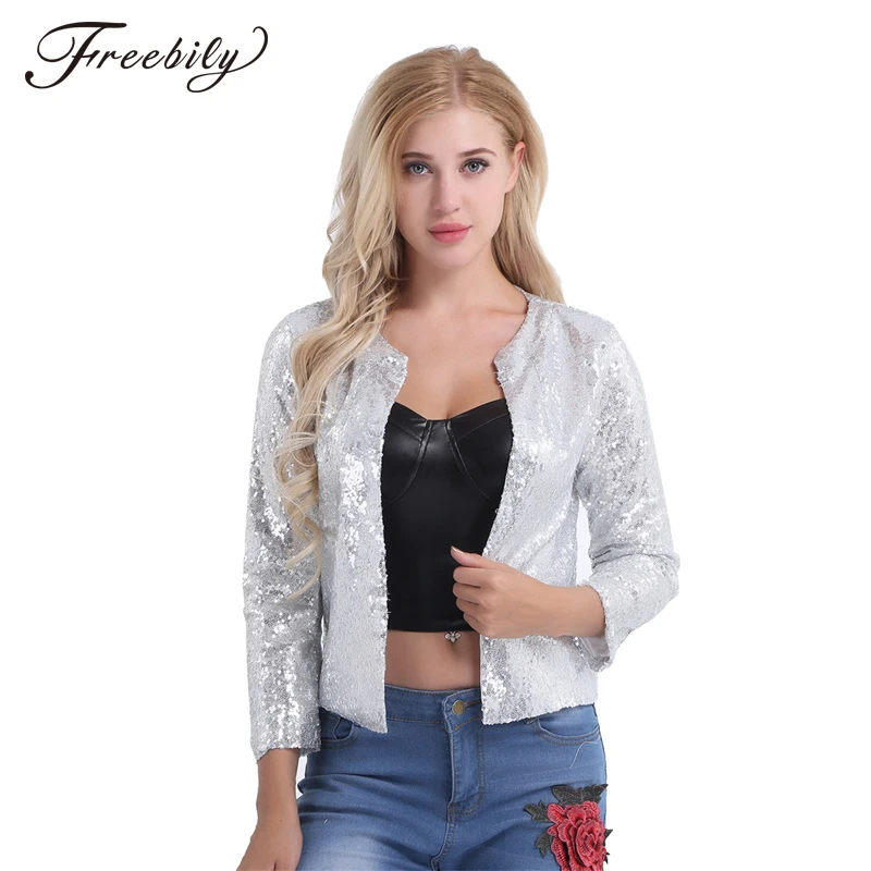 Sparkly Sexy Women Sequin Cardigan Jacket Coat Long Sleeve Short Cropped Bolero Shrug Clubwear Vintage Party Costumes