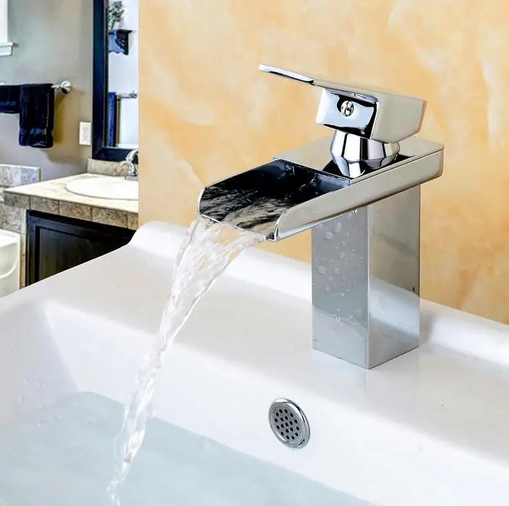 

Copper single hole basin faucet hot and cold, Bathroom wash basin faucet waterfall, Brass sink basin faucet water tap kitchen
