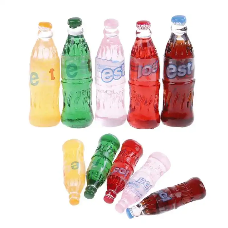 

5pcs Cute Resin Simulation Food 3D Soda Cola Bottle DIY 1:12 Dollhouse Miniature Decoration Resin Crafts Kitchen Toys